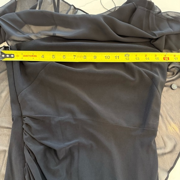 Adrianna Papell‎ Black One Shoulder Draped Side Asymmetrical Neck Prom Dress 4 - Picture 12 of 16